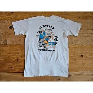 Bigfork Montana 1990 4th Of July Survivor T-shirt Double Sided White Sz L